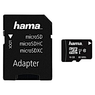 Hama microSDHC-Karte (1 x microSDHC-Karte 16 GB, 1 x SD-Adapter, 16 GB)