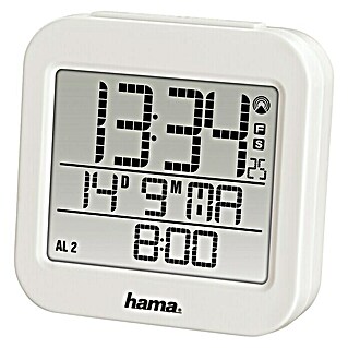 Hama Funkwecker RC 130 (Digitales Display, Batteriebetrieben, Weiß, 7,8 x 3 x 7,8 cm)
