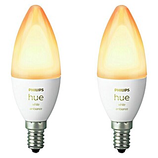 Philips Hue LED-Leuchtmittel White Ambiance (E14, 5,2 W, 470 lm, Einstellbare Farbtemperatur, 2 Stk.)