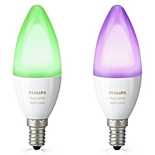 Philips Hue LED-Leuchtmittel (E14, 5,3 W, RGBW, Einstellbare Farbtemperatur, 2 Stk.)