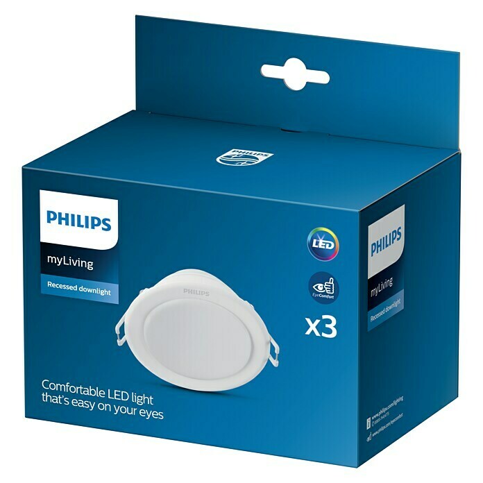Philips Downlight LED empotrable redondo Meson (3 x 6 W, Color de luz: Blanco neutro, Ø x Al: 9,5 x 4,55 cm, No regulable)