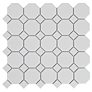 Baldosa de mosaico Octógono (30 x 30 cm, Blanco)
