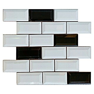 Baldosa de mosaico Mini-Metro (30 x 30 cm, Blanco/Negro)