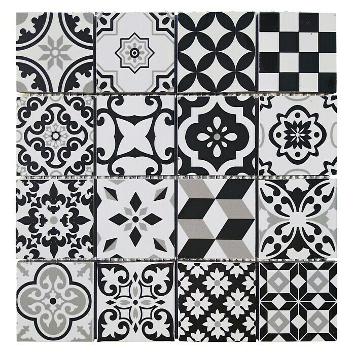Baldosa de mosaico Arles (29 x 29 cm, Negro/blanco)