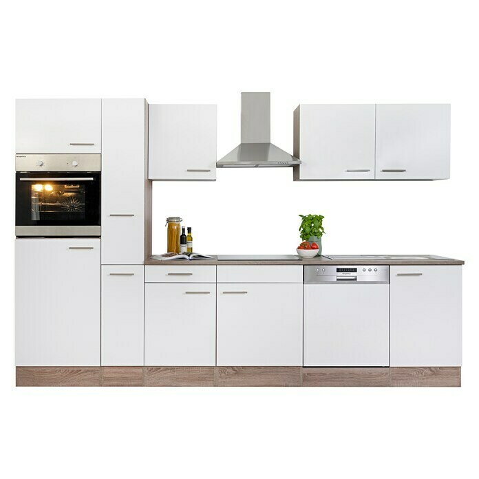 Respekta Küchenzeile KB310EYW (Breite: 310 cm, Mit Elektrogeräten, Weiß Seidenglanz)