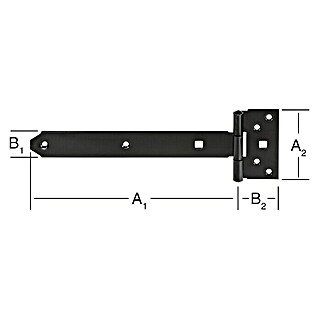 Bisagra en T (Medidas placa: 250 x 33 mm, Acero, Negro, An x L: 33 x 250 mm)