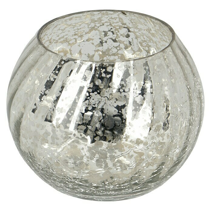Teelichthalter (Ø x H: 10 x 8 cm, Antiksilber, Glas)