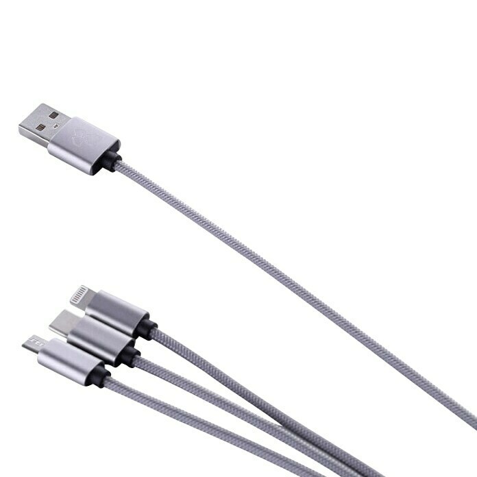 BAUHAUS USB-oplaadkabel (Zilver, 1 m, USB A-stekker, USB C-stekker, USB Micro-stekker, Lightning-stekker)