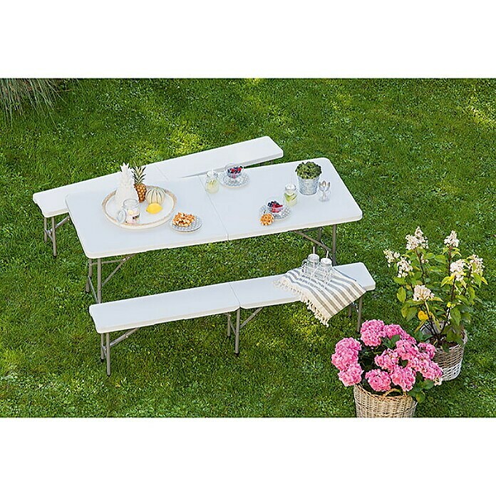Vrtni stol s klupama (Duljina: 180 cm, Plastika, Bijelo)