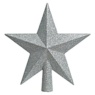 Punta para árbol de Navidad Estrella (Altura: 19 cm, Plata, Brillante)