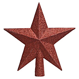 Punta para árbol de Navidad Estrella (Altura: 19 cm, Rojo, Brillante)