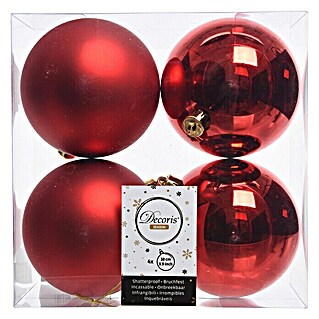 Bolas de Navidad (Diámetro: 10 cm, 4 ud., Rojo, Plástico)