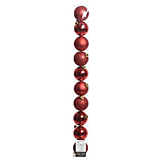 Bolas de Navidad (Diámetro: 6 cm, 10 ud., Rojo, Plástico)