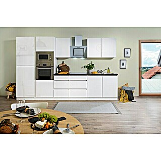Respekta Premium Küchenzeile GLRP335HWWGKE (Breite: 335 cm, Mit Elektrogeräten, Weiß Hochglanz)