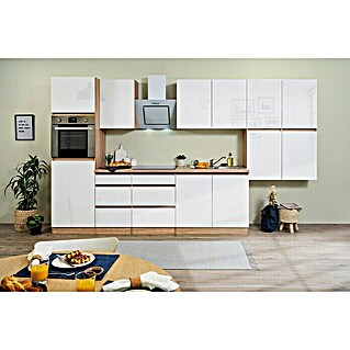Respekta Premium Küchenzeile GLRP370HESW (Breite: 370 cm, Mit Elektrogeräten, Weiß Hochglanz)