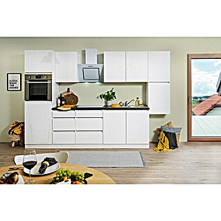 Respekta Premium Küchenzeile GLRP320HWW (Breite: 320 cm, Mit Elektrogeräten, Weiß Hochglanz)