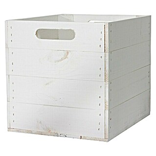 Holzkiste weiß mit Eingriffen (32,5 x 33 x 37,5 cm, Weiß, 2 Eingriffe)