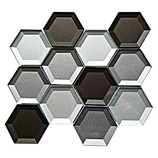 Mosaikfliese Hexagon Crystal XBH HX159 (22,5 x 26,5 cm, Braun/Weiß, Glänzend)