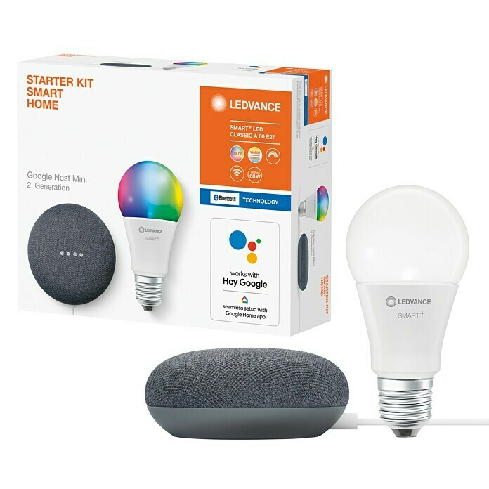 Pack Google Home Mini 2 ampoules wifi E27 Gris clair 