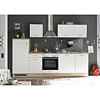 Respekta Küchenzeile KB280ENWP (Breite: 280 cm, 4 Platten Kochmulde, Mit Elektrogeräten, Weiß)