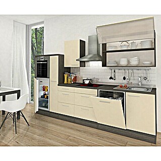 Respekta Premium Küchenzeile RP310HEVA (Breite: 310 cm, Mit Elektrogeräten, Vanille Hochglanz)