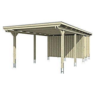 Skan Holz Carport Emsland (L x B: 846 x 404 cm, Einfahrtshöhe: 223 cm, Eiche Hell, Materialspezifizierung Dach: EPDM-Folie, Mit Abstellraum)