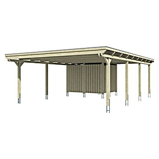 Skan Holz Doppelcarport Emsland (L x B: 846 x 613 cm, Einfahrtshöhe: 223 cm, Weiß, Materialspezifizierung Dach: EPDM-Folie, Mit Abstellraum)