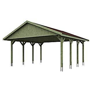 Skan Holz Carport Wallgau (L x B: 600 x 620 cm, Einfahrtshöhe: 215 cm, Farbe Dach: Rot)