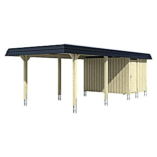 Skan Holz Carport Wendland (L x B: 870 x 362 cm, Einfahrtshöhe: 206 cm, Weiß/Schwarz, Materialspezifizierung Dach: EPDM-Folie)