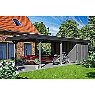 Skan Holz Carport Wendland (L x B: 870 x 409 cm, Einfahrtshöhe: 210 cm, Schiefergrau/Schwarz, Materialspezifizierung Dach: EPDM-Folie)