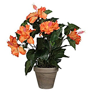 Planta artificial Hibiscus (Altura: 40 cm, Naranja, Plástico)