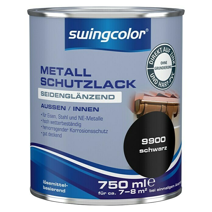 swingcolor Metalldickschichtlack (Schwarz, 750 ml, Seidenglänzend, Lösemittelbasiert)