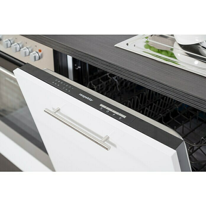 Respekta Premium Küchenzeile RP280EGCBO (Breite: 280 cm, Mit Elektrogeräten, Grau Hochglanz)