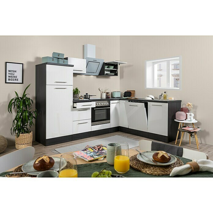 Winkelküche Küchenzeile L-Form Küche Einbau Eiche schwarz 290 x 200 cm respekta 