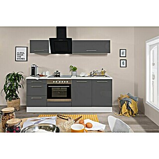 Respekta Premium Küchenzeile RP210WGCBO (Breite: 210 cm, Mit Elektrogeräten, Grau Hochglanz)