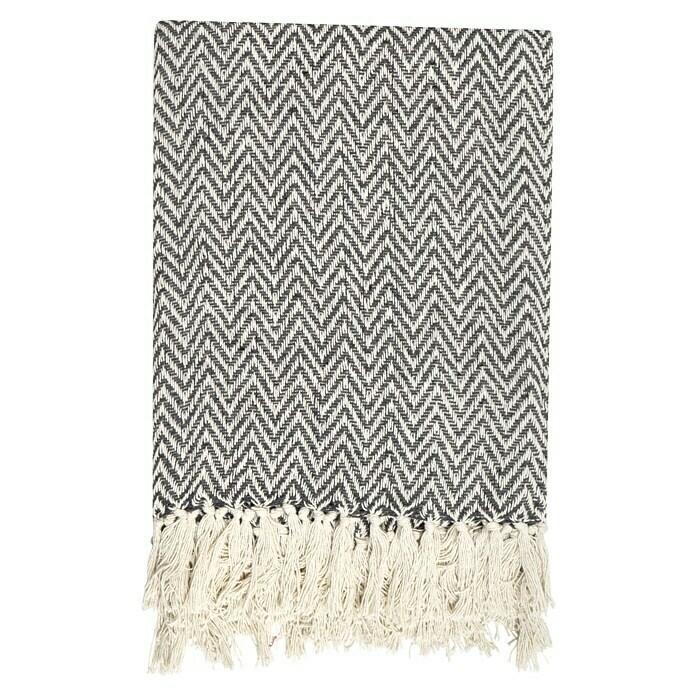 Decke Zigzag (Grau/Offwhite, 170 x 130 cm, 100 % Baumwolle)