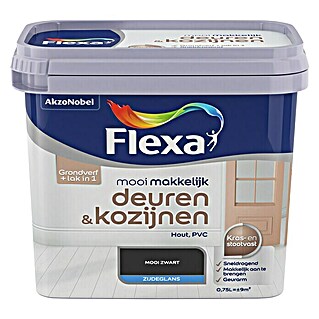 Flexa Mooi Makkelijk Kleurlak Deuren & Kozijnen Mooi Zwart (Mooi zwart, 750 ml, Zijdeglans)