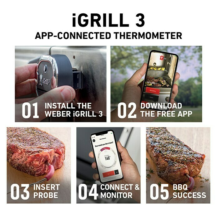 Weber Grill-Thermometer iGrill 3 (Messbereich: -30 °C bis 300 °C, Bluetooth, 2 Messfühler)