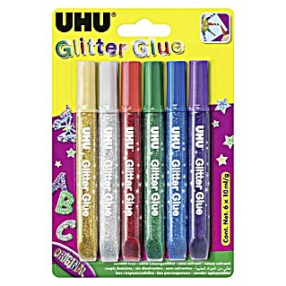 UHU Pegamento de barra Glitter glue (Color original, 6 x 10 ml, No contiene disolventes)