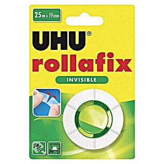 UHU Klebefilm Rollafix invisible (25 m x 19 mm, Lösemittelfrei)