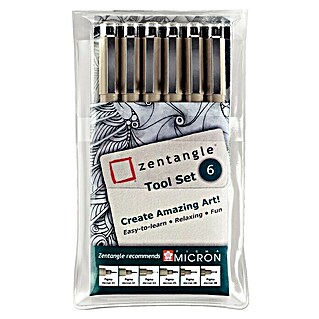 Talens Sakura Set de marcadores de efecto lacado Zentangle Tool (6 ud., Negro, Punta calibrada)
