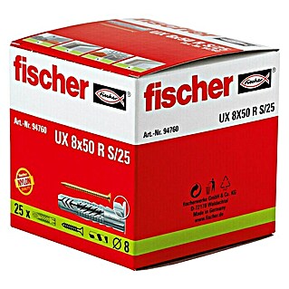 Fischer Universaldübel UX 8x50 R S/25 mit Rand (Inhalt: 25 Stk., Mit Schrauben)
