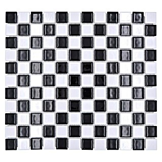 Mozaïektegel Vierkant Schaakbord BM 048 (32,6 x 30 cm, Zwart/Wit, Glanzend)
