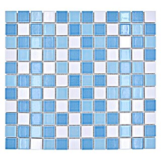 Mosaikfliese Quadrat Mix BM 300 (32,6 x 30 cm, Blau/Weiß, Glänzend)