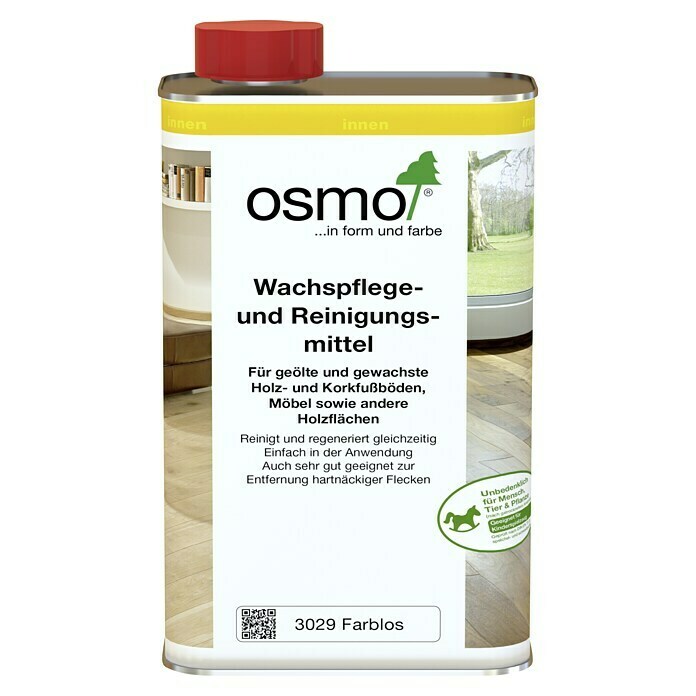 Osmo Wachspflege- & Reinigung (Farblos, 1 l, Seidenmatt, Geeignet für: Geölte und gewachste Holzfußböden)