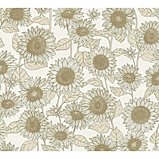 AS Creation New Life Vliestapete Sonnenblume (Creme/Grau, Floral, 10,05 x 0,53 m)