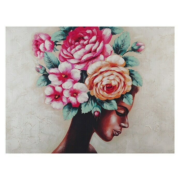 Cuadro pintado a mano Dipinto mujer con flores 
