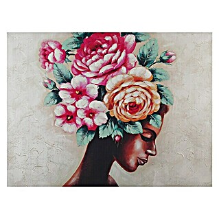 Cuadro pintado a mano Dipinto mujer con flores (Retrato de mujer, An x Al: 2,8 x 120 cm)