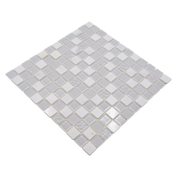 Selbstklebemosaik Quadrat Crystal Mix Weiss