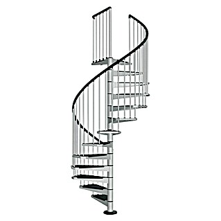 Fontanot Escalera de caracol Civik (Diámetro: 140 cm, Gris metálico, Color peldaños: Negro, Altura de planta: 273 cm - 305 cm)